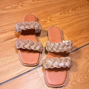 Tan Braided Flat Sandals Minimalist Design
